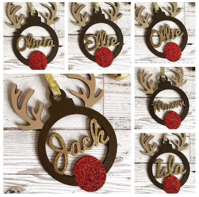 Personalised Reindeer Christmas Tree Decoration Bauble