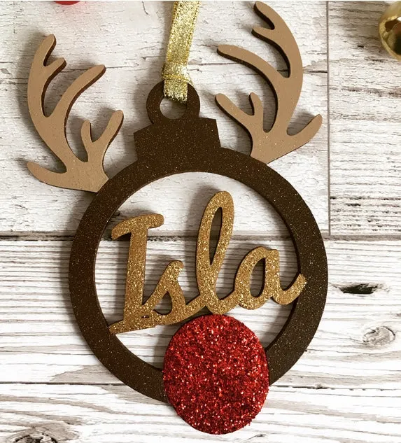 Personalised Reindeer Christmas Tree Decoration Bauble