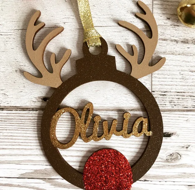 Personalised Reindeer Christmas Tree Decoration Bauble