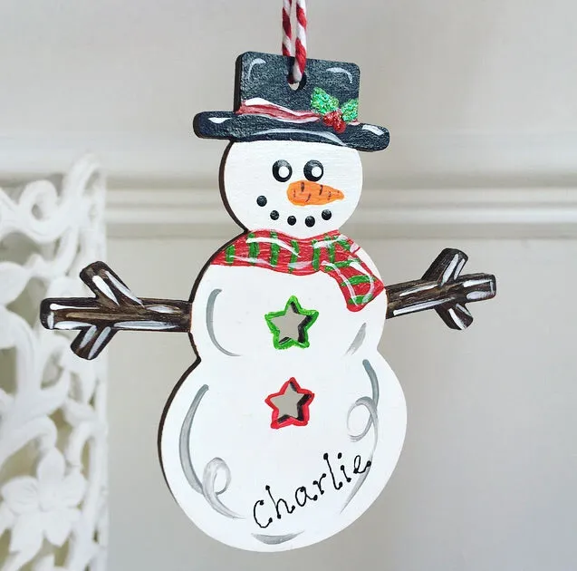 Personalised Snowman Christmas Tree Decoration Bauble