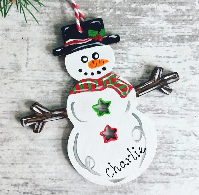 Personalised Snowman Christmas Tree Decoration Bauble