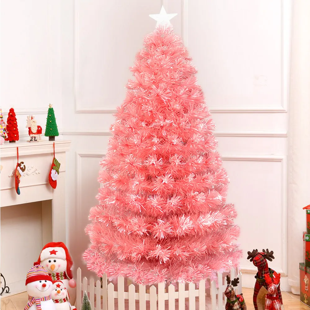 Pink Christmas Fibre Optic Tree Star Decor 8-Mode Ultra-Bright Lights