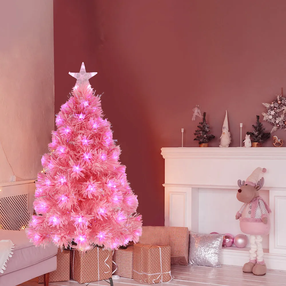 Pink Christmas Fibre Optic Tree Star Decor 8-Mode Ultra-Bright Lights