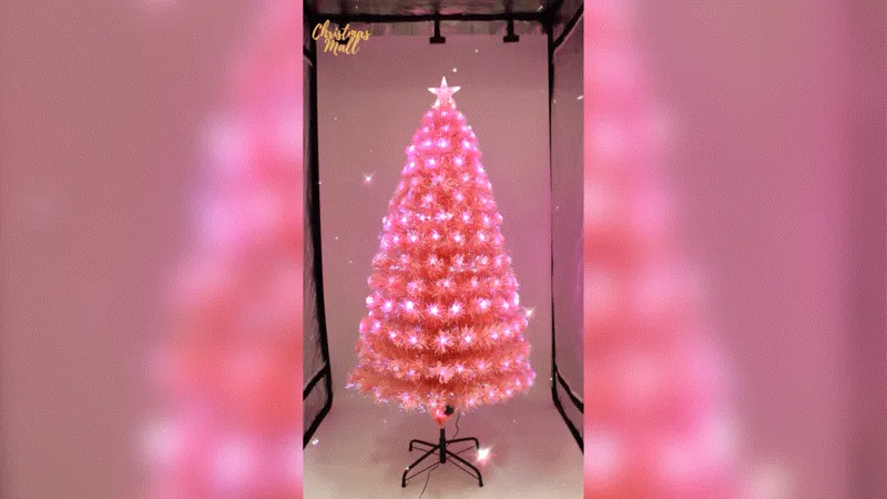 Pink Christmas Fibre Optic Tree Star Decor 8-Mode Ultra-Bright Lights