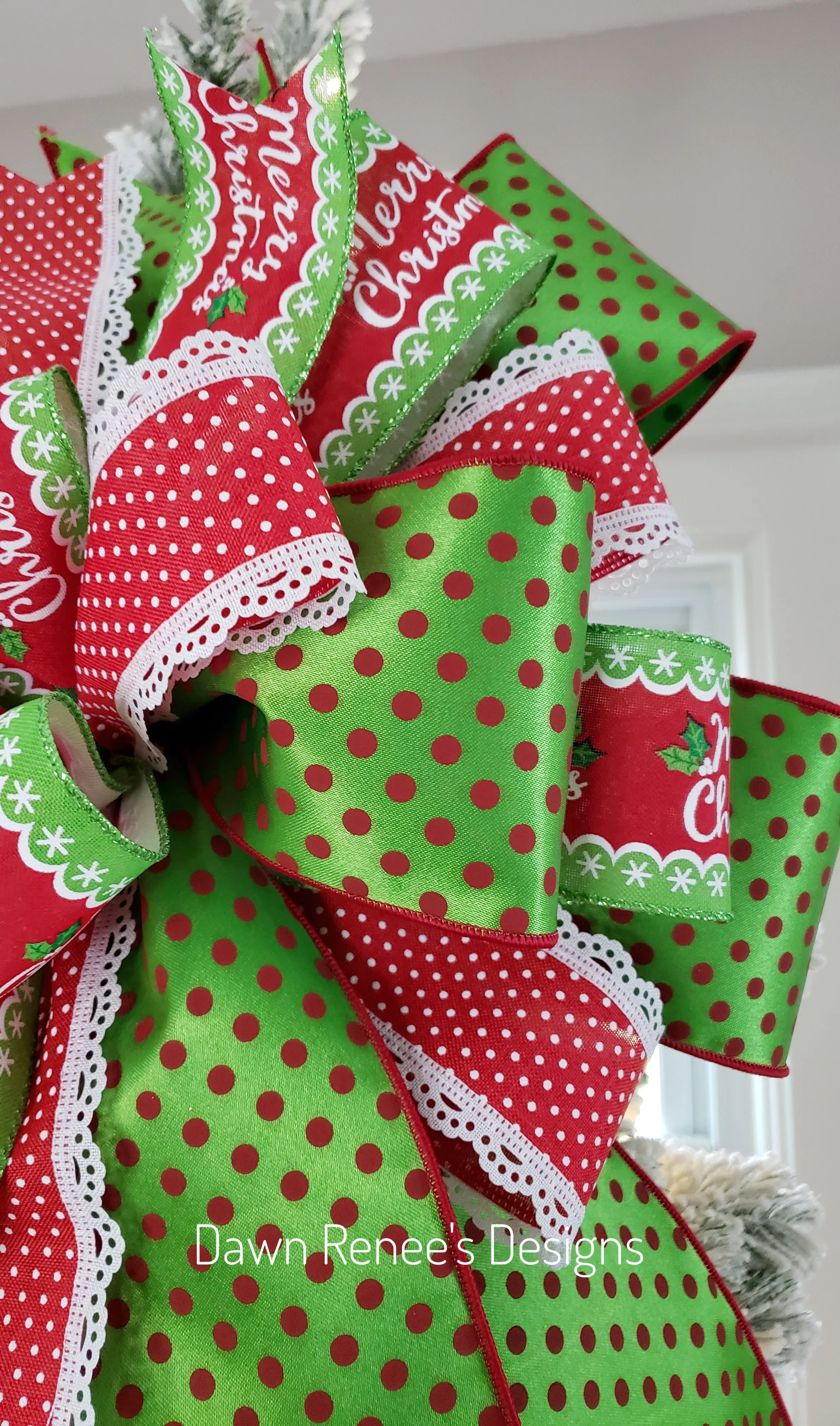 Polka Dot Christmas Tree Bow in Green Red White