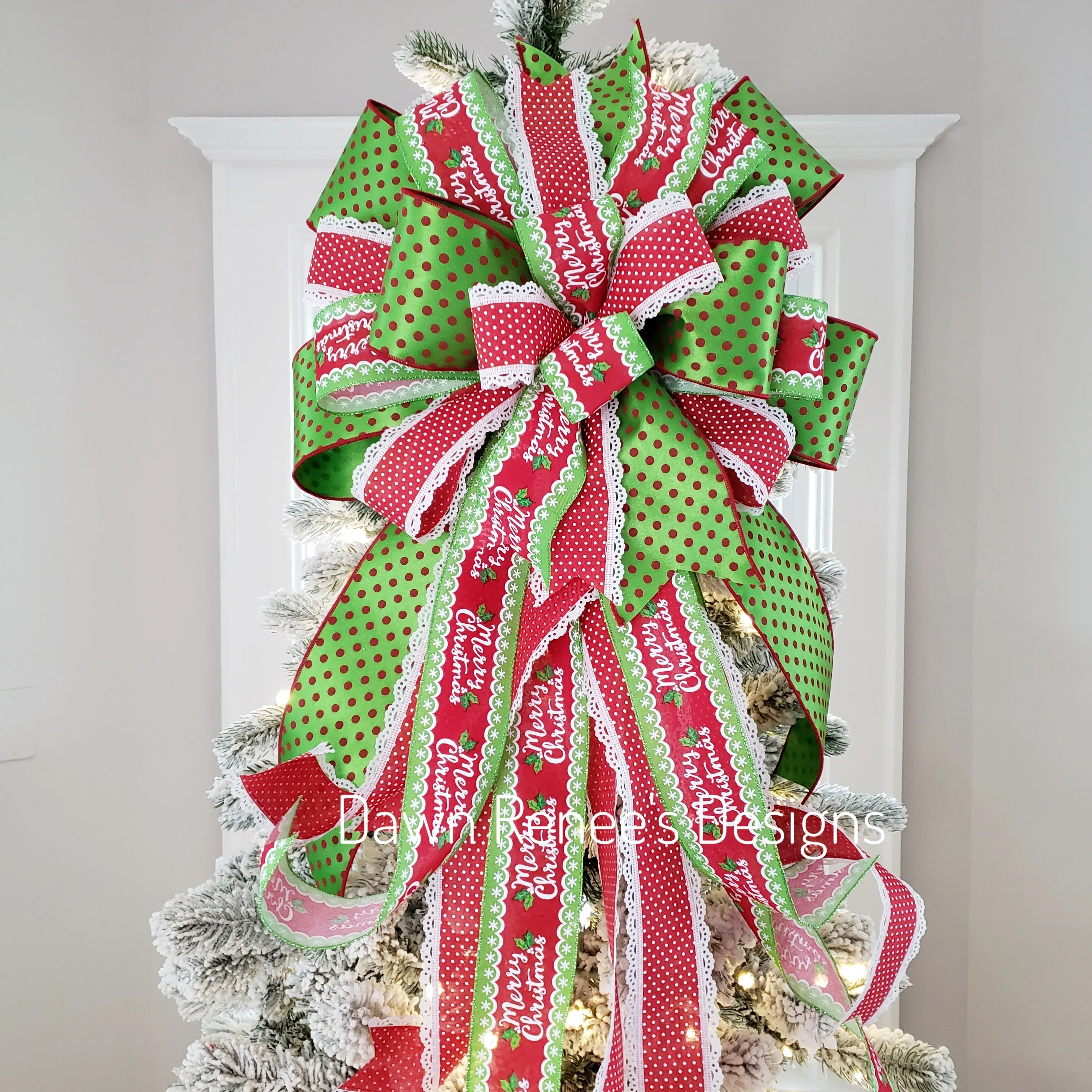 Polka Dot Christmas Tree Bow in Green Red White