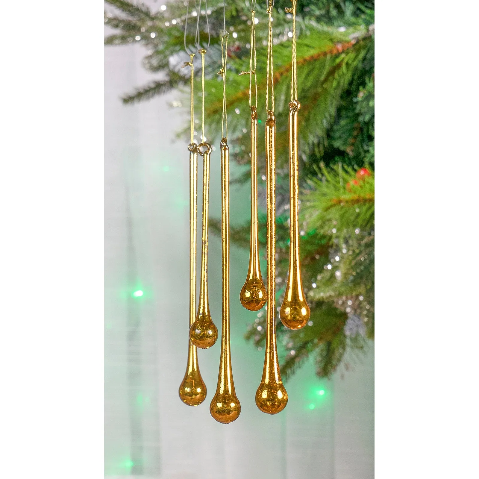 Red Co. 6" and 8" Decorative Glass Icicle Drop Hanging Christmas Tree Ornaments, Holiday Season Décor – Set of 6