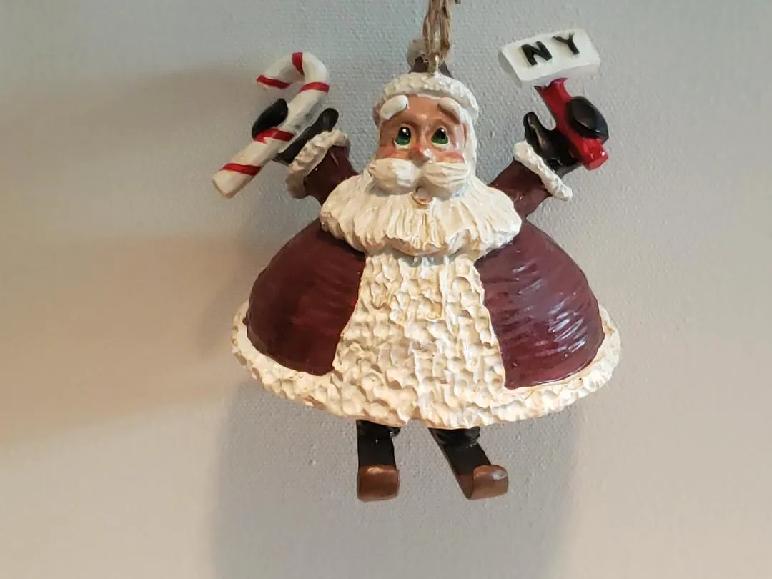 Santa Skiing NY Christmas Ornament