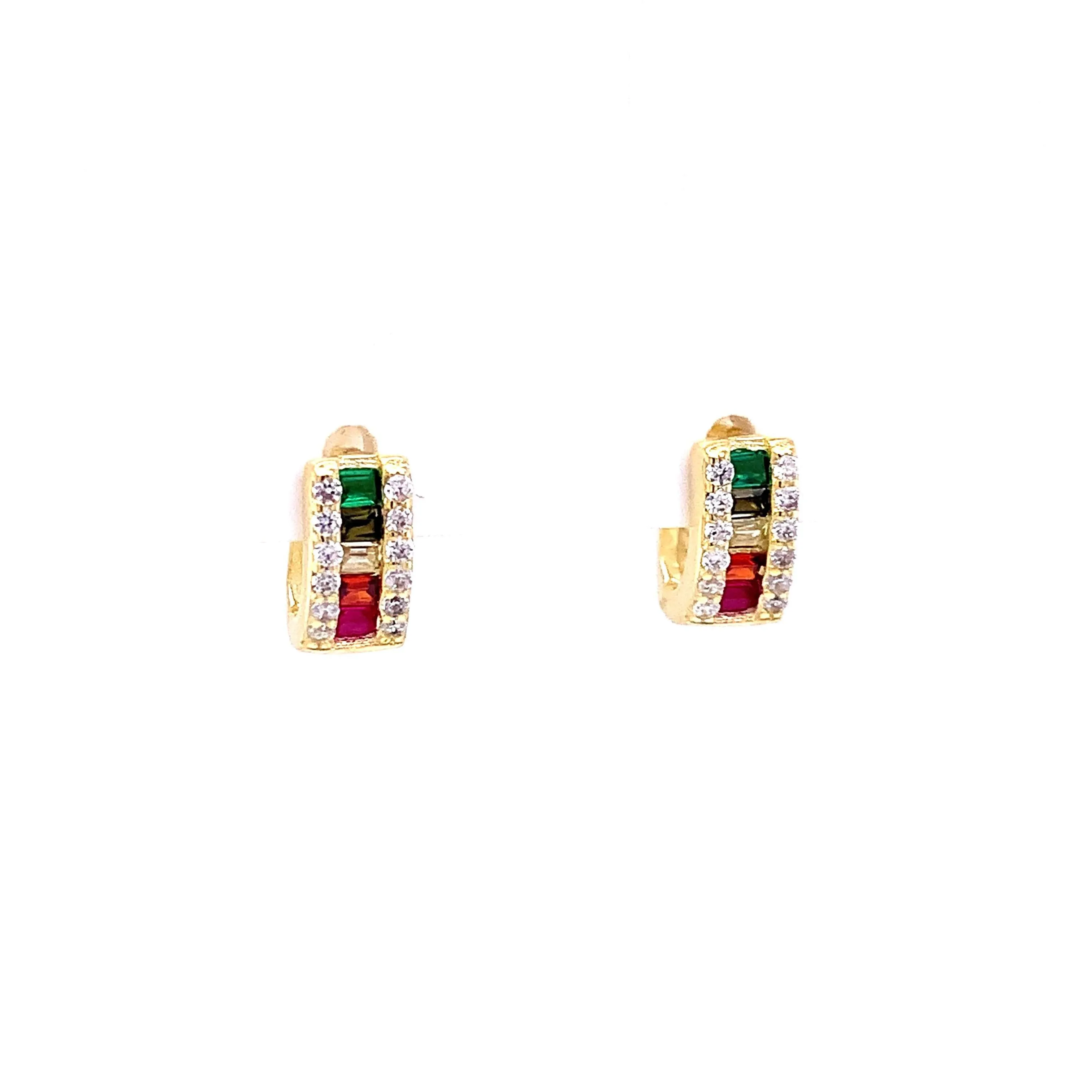 Small U Shaped Rainbow Baguette Huggie Earrings